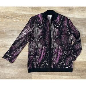 St. John Sport Wool Full Zip Reptile Cardigan Knit Sweater Purple Women Sz S